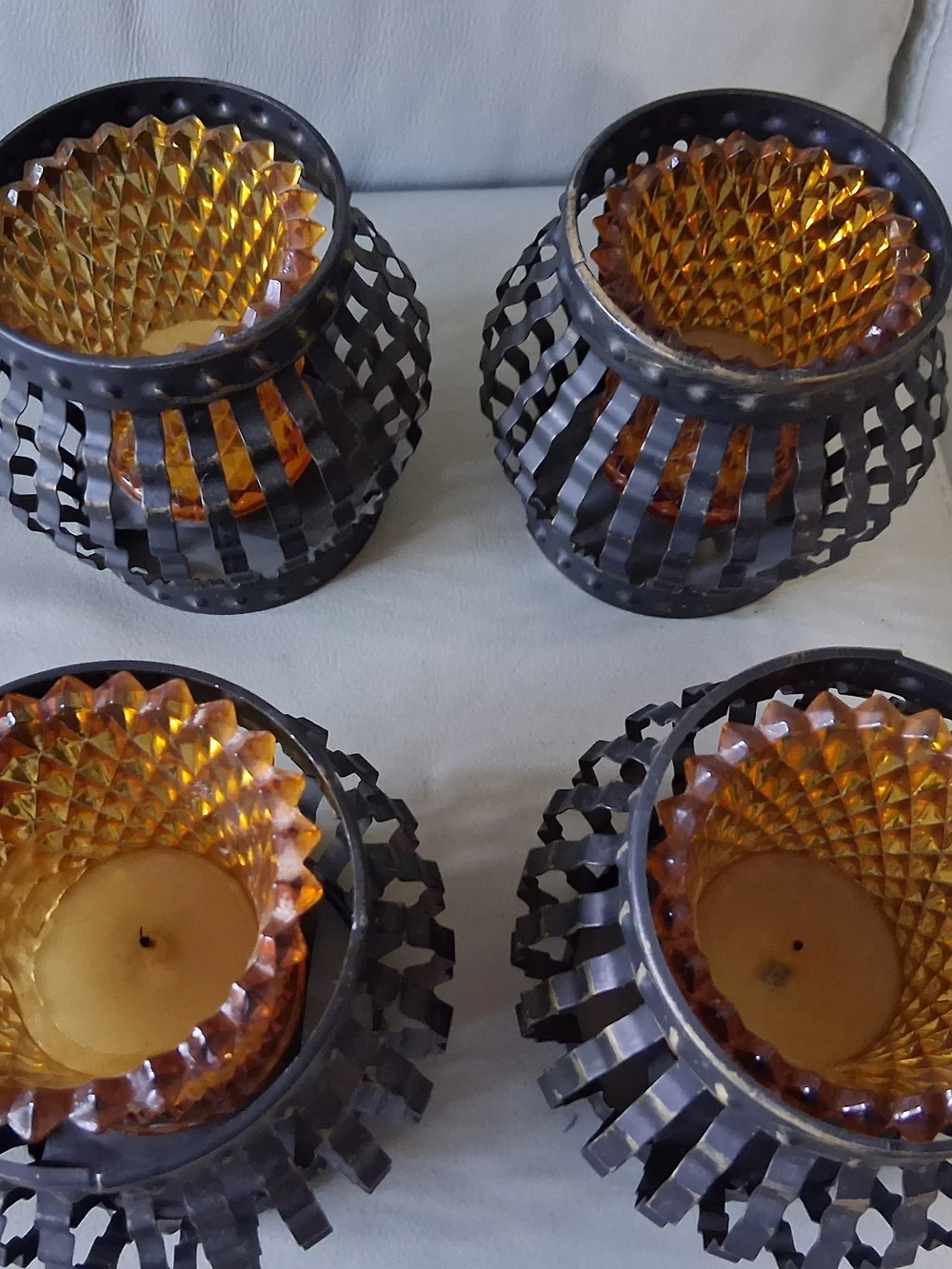 Set Of 4 Vintage Homco Crimped Metal Cage Candle Holders